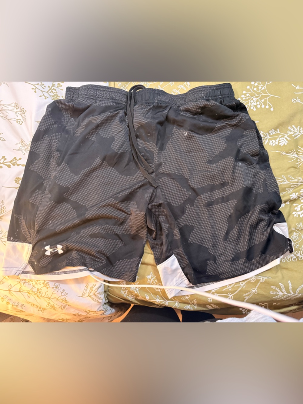 Under Armour Black Camo Mesh Workout Shorts with White Trim
